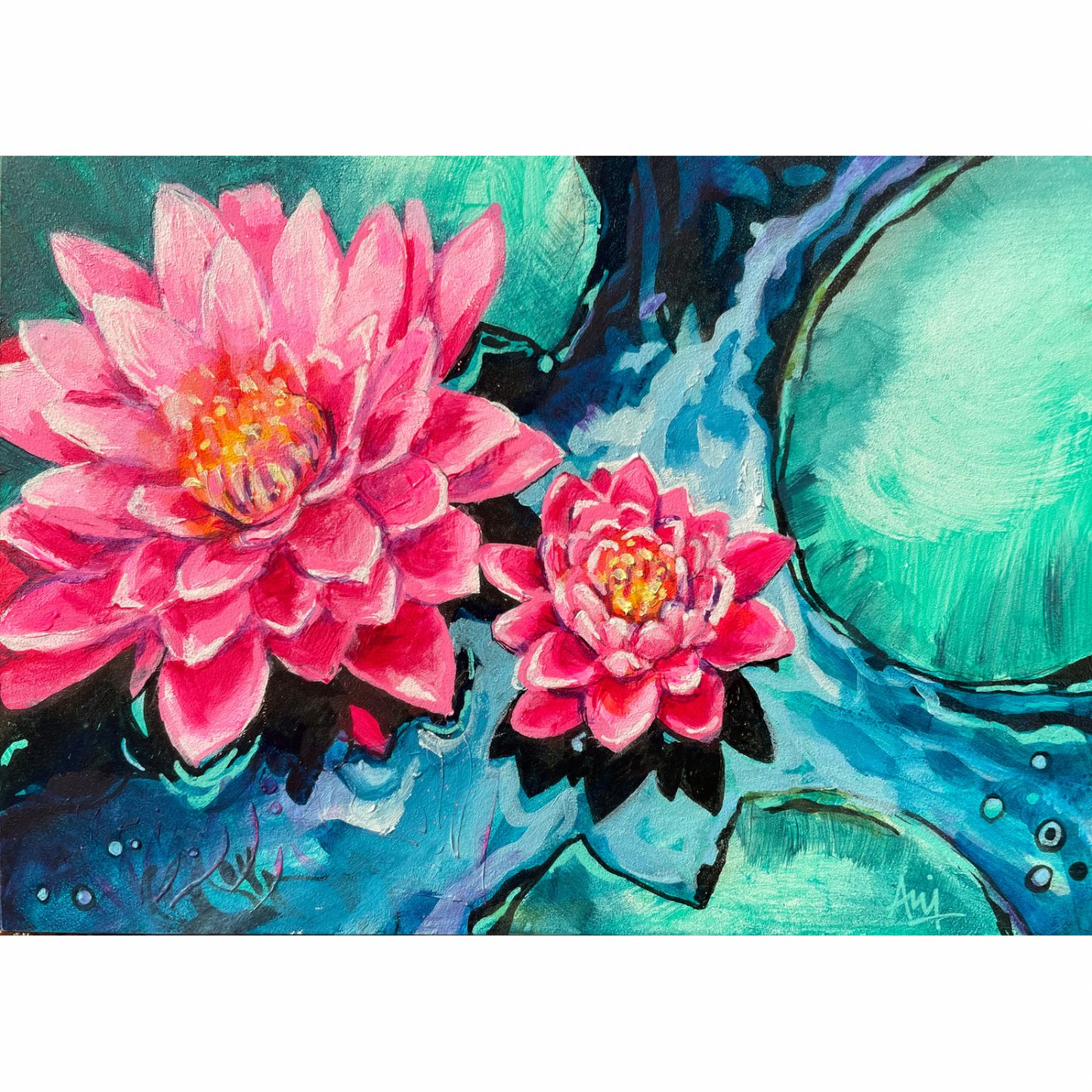 Waterlilies - Original Mixed Media  Painting