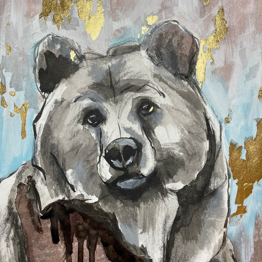 Winter - Framed Original Bear Mixed Media